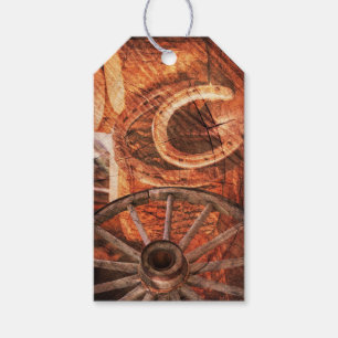 Étiquettes-cadeau Roue en Wagon Rustique Horseshoes Style Occidental