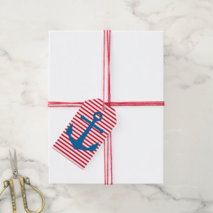 Étiquettes-cadeau Rouge avec Blancs Bleu Ancre