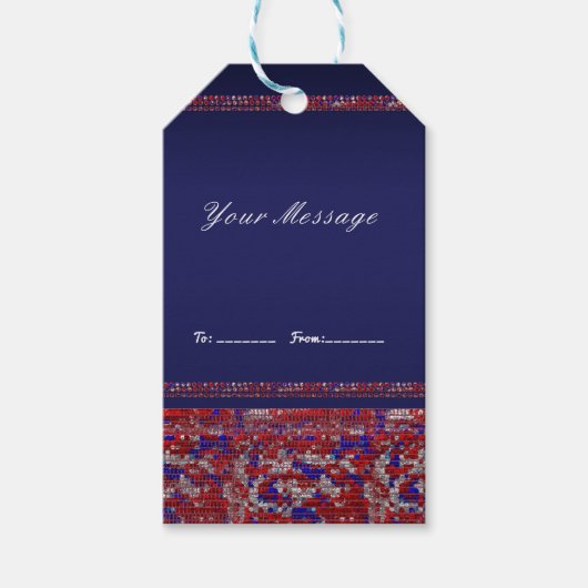 Étiquettes-cadeau Rouge Blanc & Bleu Séquins 4 juillet Fête (Devant)