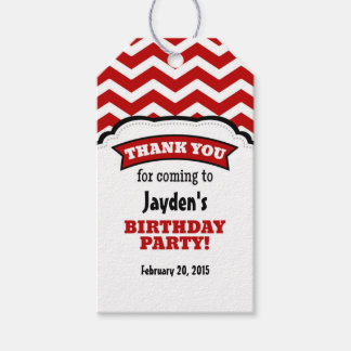 Étiquettes-cadeau Rouge Blanc Chevron Anniversaire Merci Tags