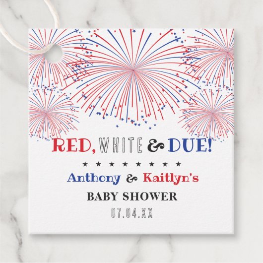 Étiquettes Cadeau Rouge, Blanc & Due ! baby shower 4 juillet (Devant)