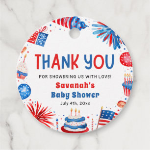 Étiquettes Cadeau Rouge, Blanc & Impayé Baby Shower Mixte