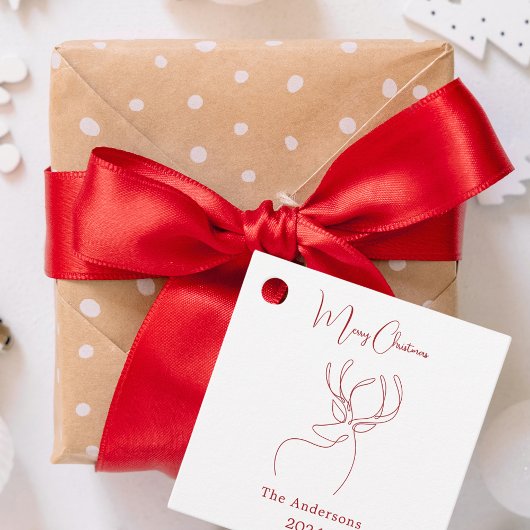 Étiquettes Cadeau Rouge blanc rennes abstraits Noël moderne