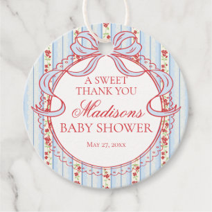 Étiquettes Cadeau Rouge Bleu Vintage Élégant Floral Baby Shower Cerc