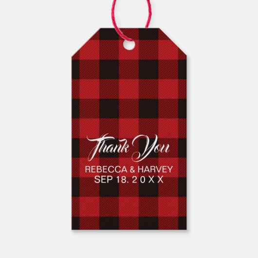 Étiquettes-cadeau rouge buffle plaid rustique mariage d'hiver faveur (Devant)