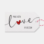 Étiquettes-cadeau Rouge Cœur Typographie Script  Fabriqué avec amour (Devant (Horizontal))