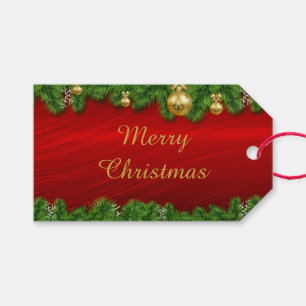 Étiquettes-cadeau Rouge Élégant avec Noël au Pin Xmas