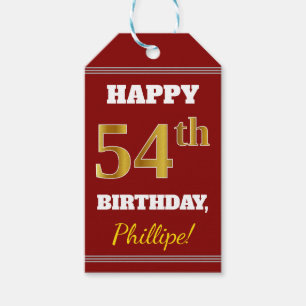 Étiquettes-cadeau Rouge, Faux Gold 54e anniversaire + Nom personnali