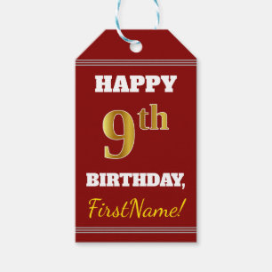 Étiquettes-cadeau Rouge, Faux Gold 9e anniversaire + Nom personnalis