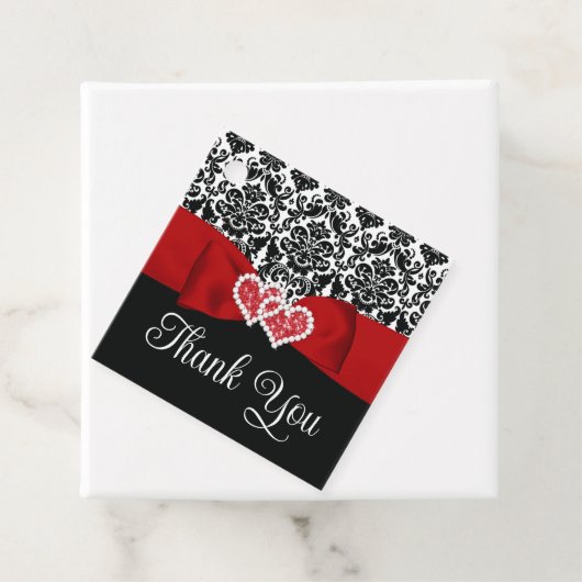 Étiquettes Cadeau Rouge, Noir, Blanc Damas Amour Coeurs Mariage (En situation)