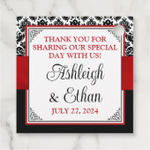 Étiquettes Cadeau Rouge, Noir, Blanc Damas Amour Coeurs Mariage (Dos)