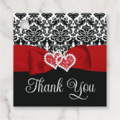 Étiquettes Cadeau Rouge, Noir, Blanc Damas Amour Coeurs Mariage (Devant)
