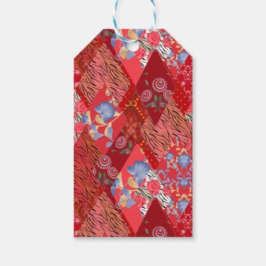 Étiquettes-cadeau Rouge, rustique, patchwork (Devant)