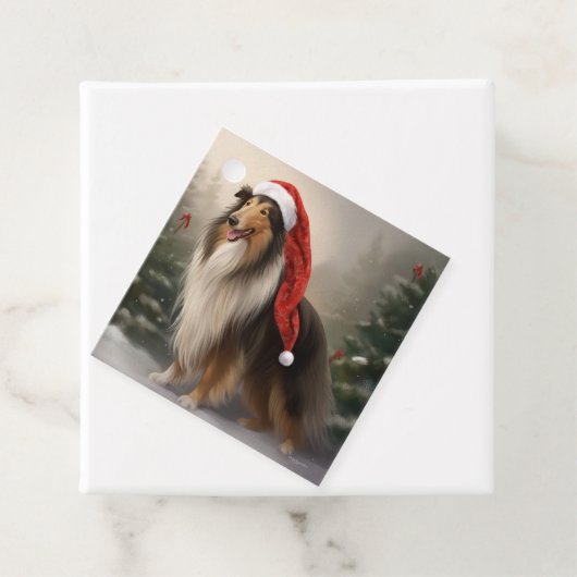 Étiquettes Cadeau Rough Collie Chien dans la neige Noël (En situation)