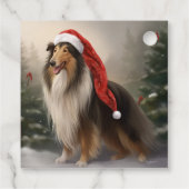 Étiquettes Cadeau Rough Collie Chien dans la neige Noël (Dos)
