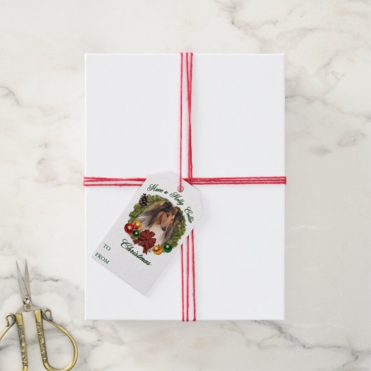 Étiquettes-cadeau Rough Collie Noël (Avec de la ficelle)