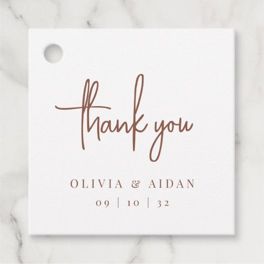 Étiquettes Cadeau Rouille | Moderne écriture manuscrite Mariage Merc (Devant)