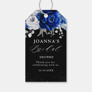 Étiquettes-cadeau Royal Bleu Blanc Métallurier Argent Floral Mariage