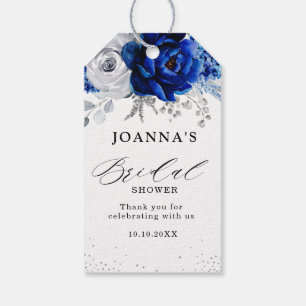 Étiquettes-cadeau Royal Bleu Blanc Métallurier Argent Mariage Floral