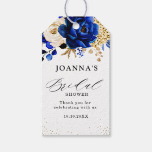 Étiquettes-cadeau Royal Bleu Jaune Or Mariage métallique Floral