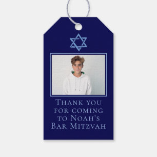 Étiquettes-cadeau Royal Blue Bar Mitzvah Photo Star du David Party