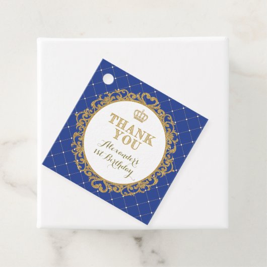 Étiquettes Cadeau Royal Blue Crown Prince Merci Garçons Anniversaire (En situation)