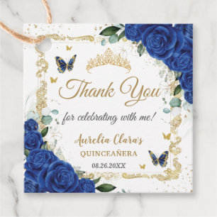 Étiquettes Cadeau Royal Blue Floral Papillons Or Quinceañera 16