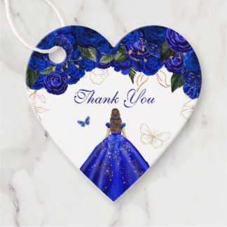 Étiquettes Cadeau Royal Blue Rose Élégant papillon bleu Gown