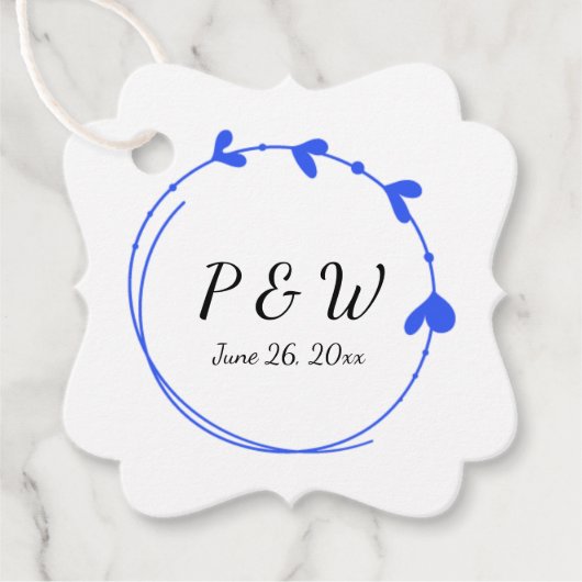 Étiquettes Cadeau Royal Blue Simple Heart Wreath Monogram Mariage (Devant)