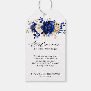 Étiquettes-cadeau Royal Blue Yellow Gold Floral Mariage Bienvenue
