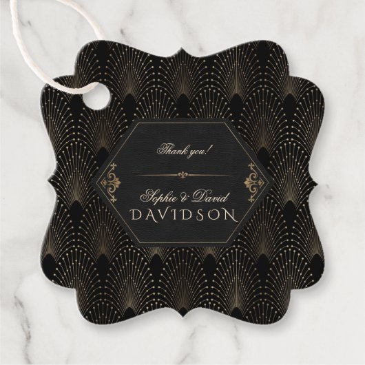 Étiquettes Cadeau Royal Gold Black Great Gatsby Art Déco Mariage (Devant)
