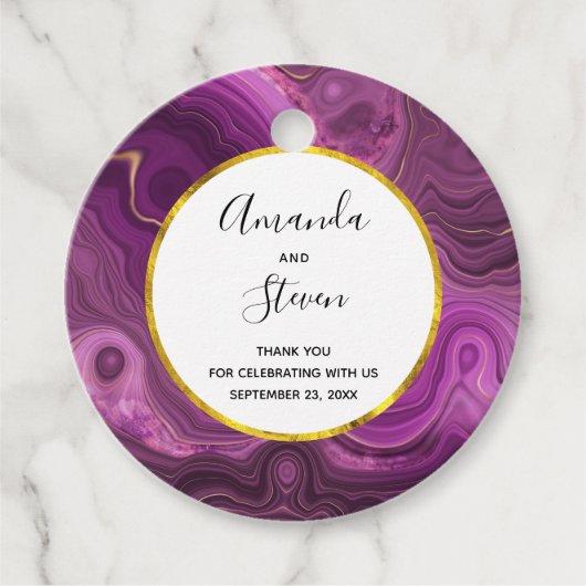 Étiquettes Cadeau Royal Purple Et Or Agate Abstrait Merci (Devant)