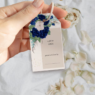 Étiquettes-cadeau Royal Rose Navy Blue Ivory Floral Display Show