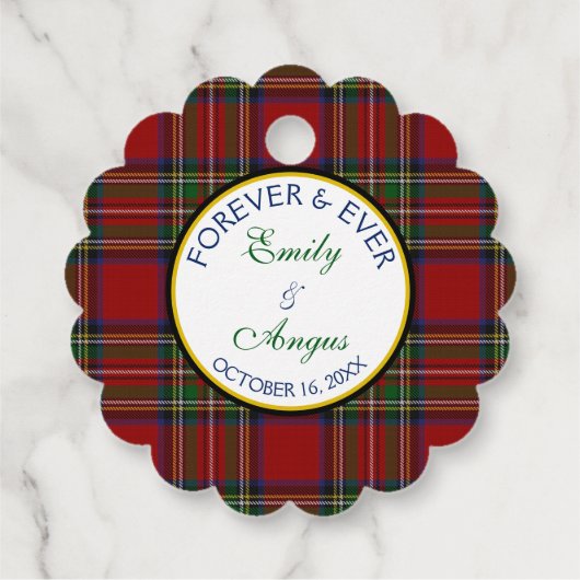Étiquettes Cadeau Royal Stewart Tartan Mariage Enregistrer une date (Dos)