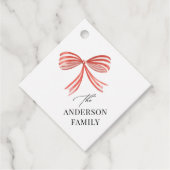 Étiquettes Cadeau Ruban arc rouge Script Famille vacances (Devant)