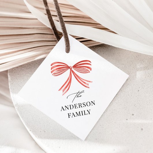 Étiquettes Cadeau Ruban arc rouge Script Famille vacances