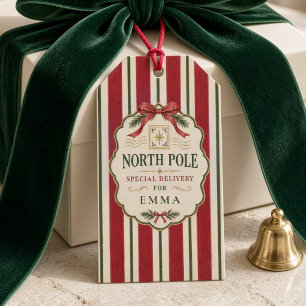 Étiquettes-cadeau Ruban de Noël d'expédition spéciale vintage Pôle N