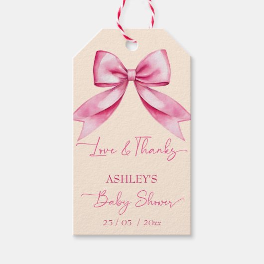 Étiquettes-cadeau Ruban rose baby shower mignon merci préférez (Devant)