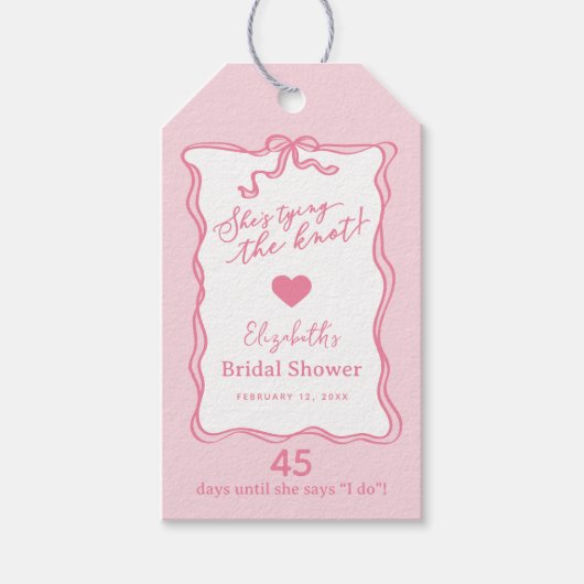 Étiquettes-cadeau Ruban Rose Rétro Elle Va Se Marier  (Devant)