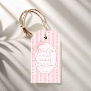 Étiquettes-cadeau Rubans rétro rayés rose élégants pour la fête de b