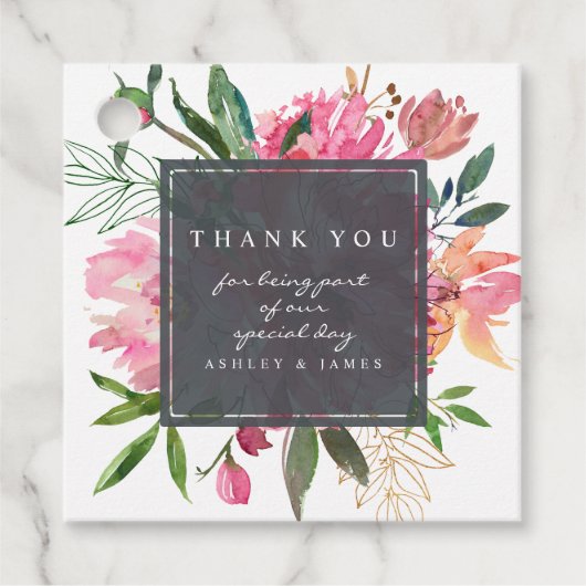 Étiquettes Cadeau Ruby Pink Peony Merci Mariage végétal (Devant)