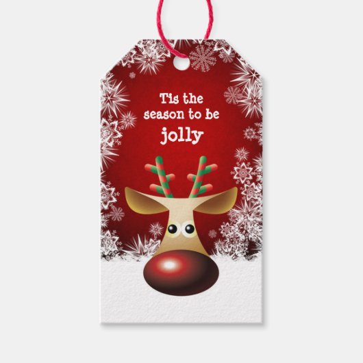 Étiquettes-cadeau Rudolph nez rouge, flocon de neige Noël (Devant)