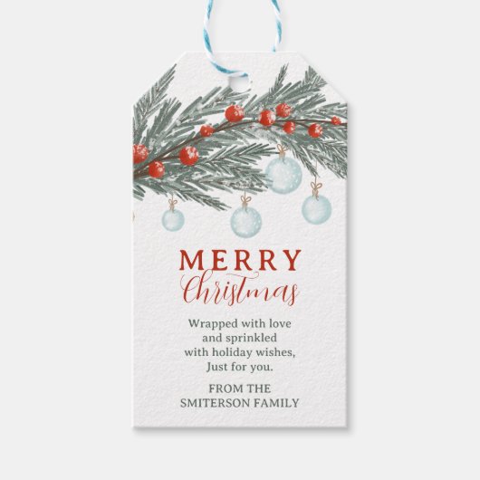 Étiquettes-cadeau Russe À feuillage persistant Branche Rouge Berry J (Devant)