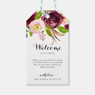 Étiquettes-cadeau Russe Blush Bourgogne Floral Mariage Bienvenue