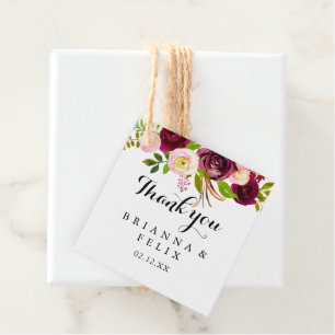 Étiquettes Cadeau Russe Blush Bourgogne Floral Mariage de calligraph