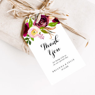 Étiquettes-cadeau Russe Blush Bourgogne Floral Mariage Merci