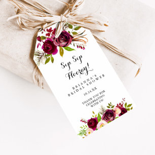 Étiquettes-cadeau Russe Blush Bourgogne Sip Hooray Fête des mariées
