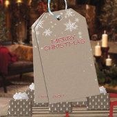 Étiquettes-cadeau Russe Kraft Snowy Red Joyeux Noël Écriture