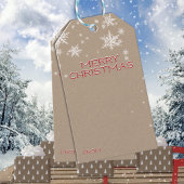 Étiquettes-cadeau Russe Kraft Snowy Red Joyeux Noël Écriture