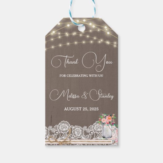 Étiquettes-cadeau Russe String Lumière Mason Jar Merci Mariage (Devant)